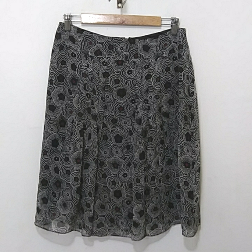 Anne Klein 100% Silk Georgette Floral Geometric Black & Red Size 6 Petite
